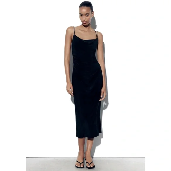 Zara | Dresses | Nwt Zara Dress With Draped Black Size M Medium | Poshmark